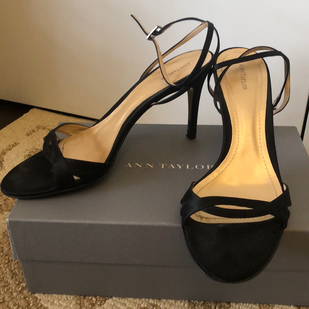 Black Strappy Satin Heels